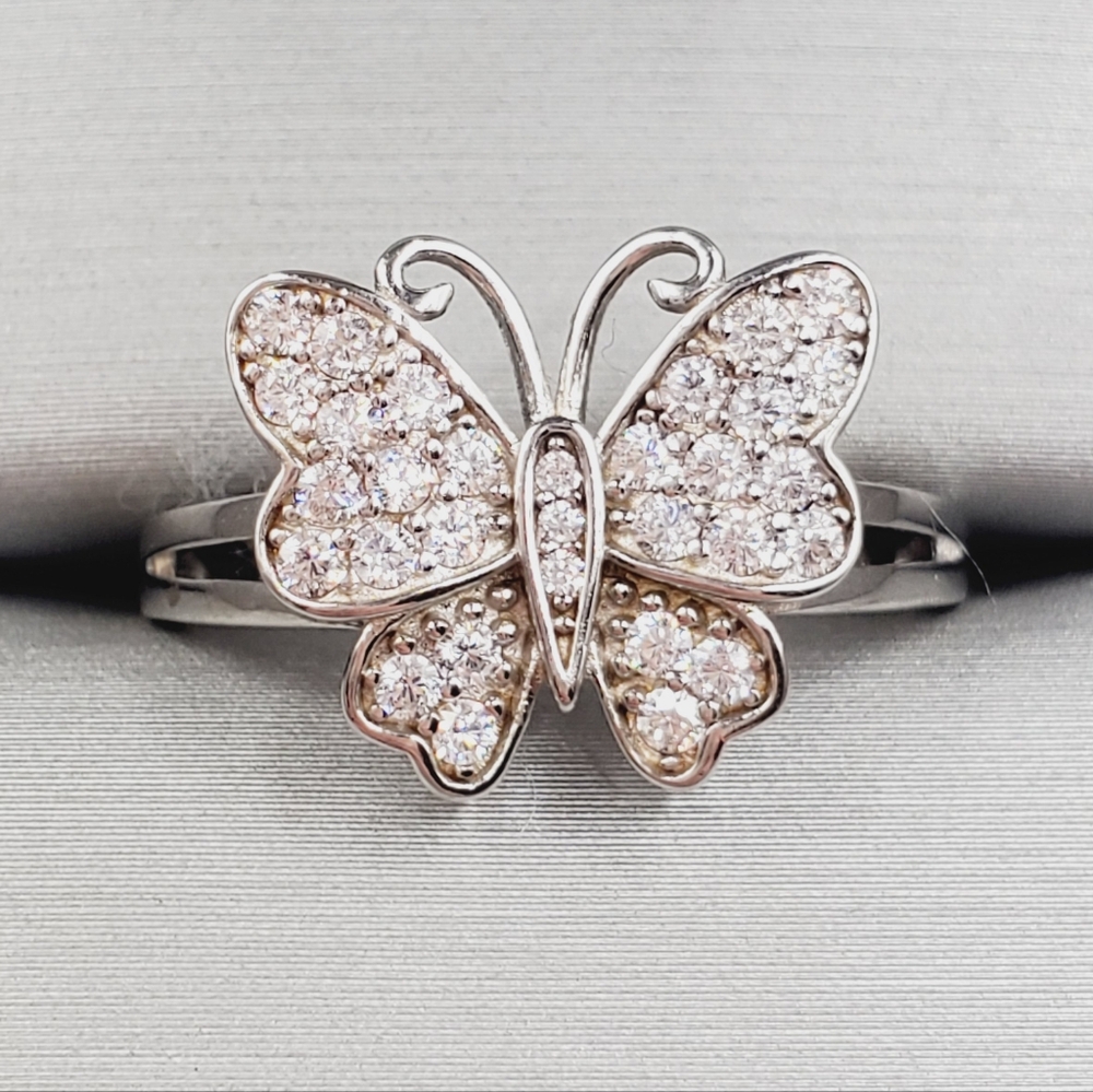 Sparkling Butterfly Ring 925 Sterling Silver Ring Insect Ring Bug Ring 925 Ring